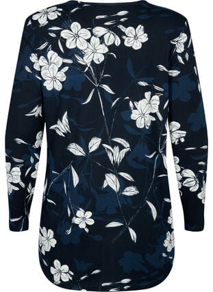 Blomstret bluse med lange ermer, Navy B. Flower AOP, Packshot image number 1