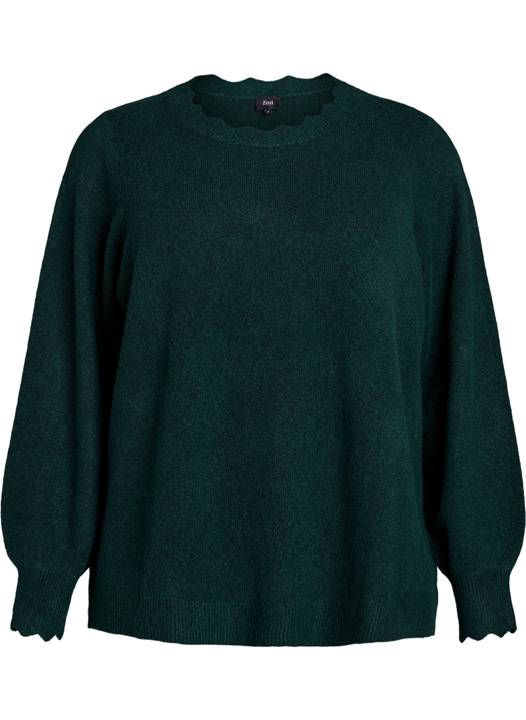 ZizziStrikkebluse med b&oslash;lgete kanter, Gr&oslash;nn, Packshot image number 0