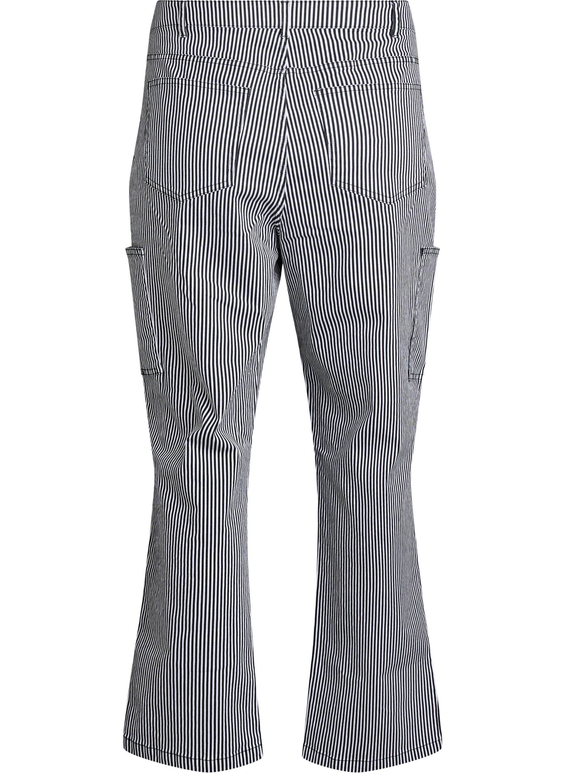 Zizzi Stripete cargojeans med h&oslash;y midje, Svart, Packshot image number 1