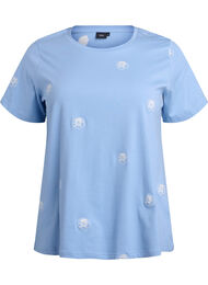 T-skjorte i økologisk bomull med broderte motiv, D.R. Blue w. Rose