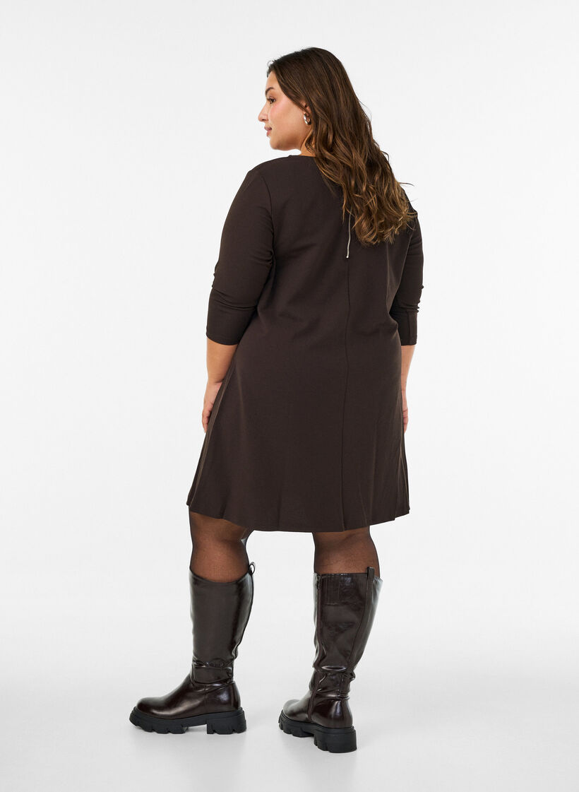 Kort kjole med A-form og 3/4-ermer, Brun, Model image number 2