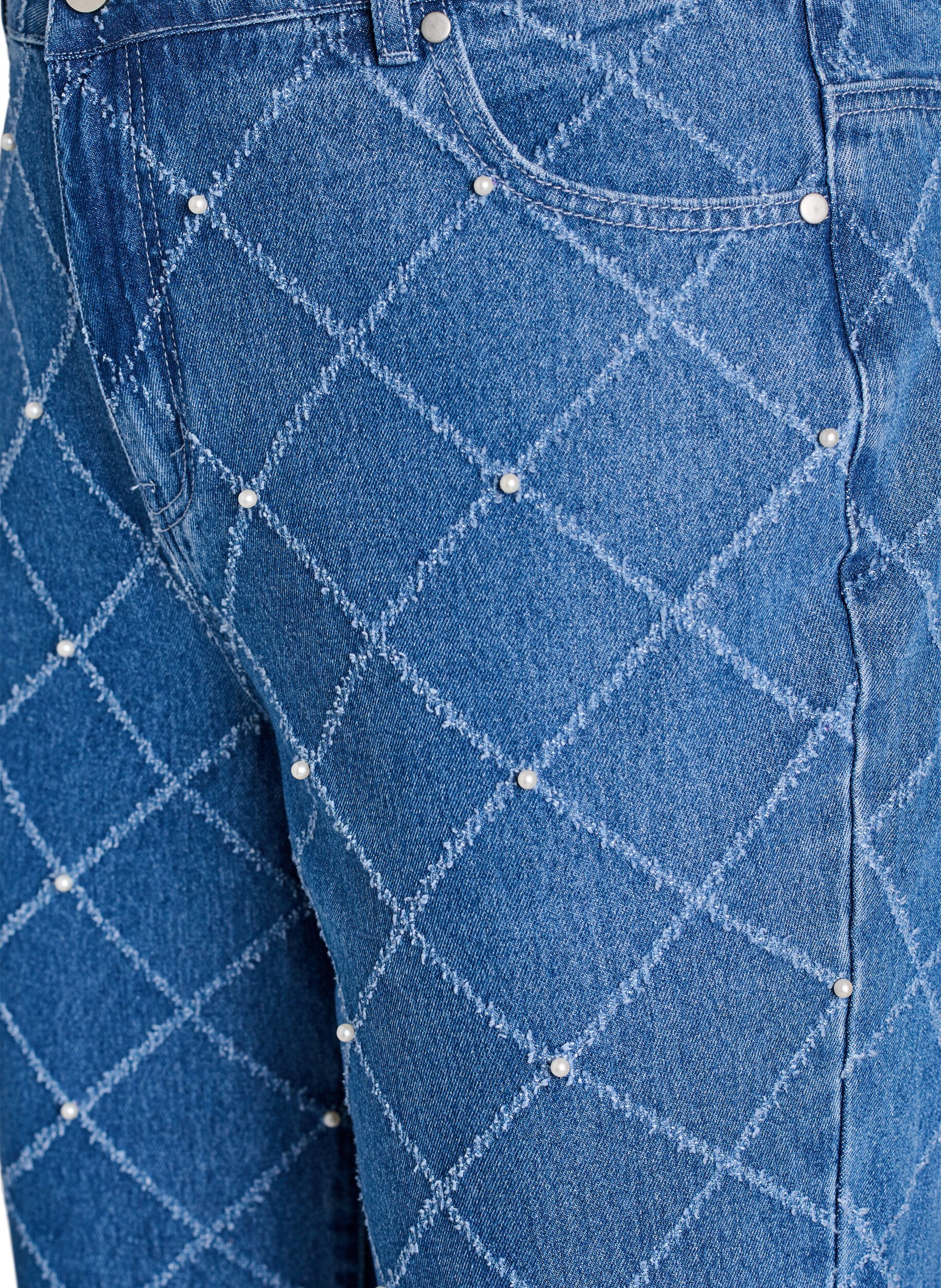 Zizzi Kiana jeans med h&oslash;y midje og slitt m&oslash;nster, Bl&aring;, Packshot image number 2