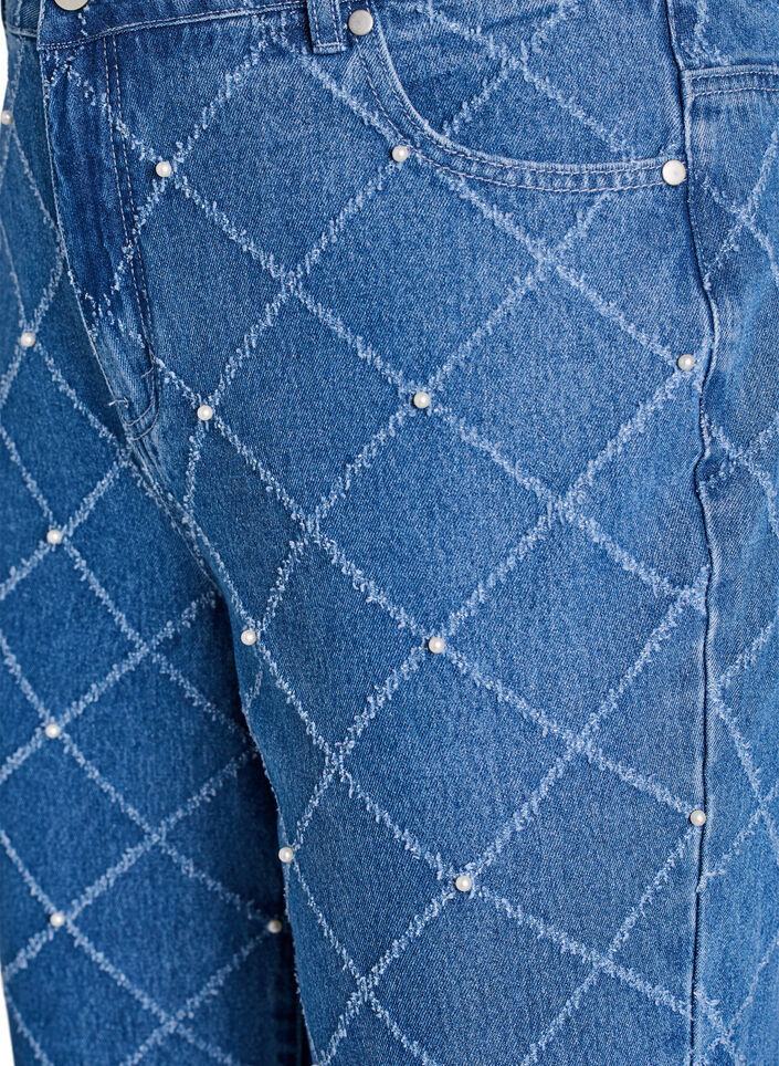 Kiana jeans med h&oslash;y midje og slitt m&oslash;nster, Bl&aring;, Packshot image number 2