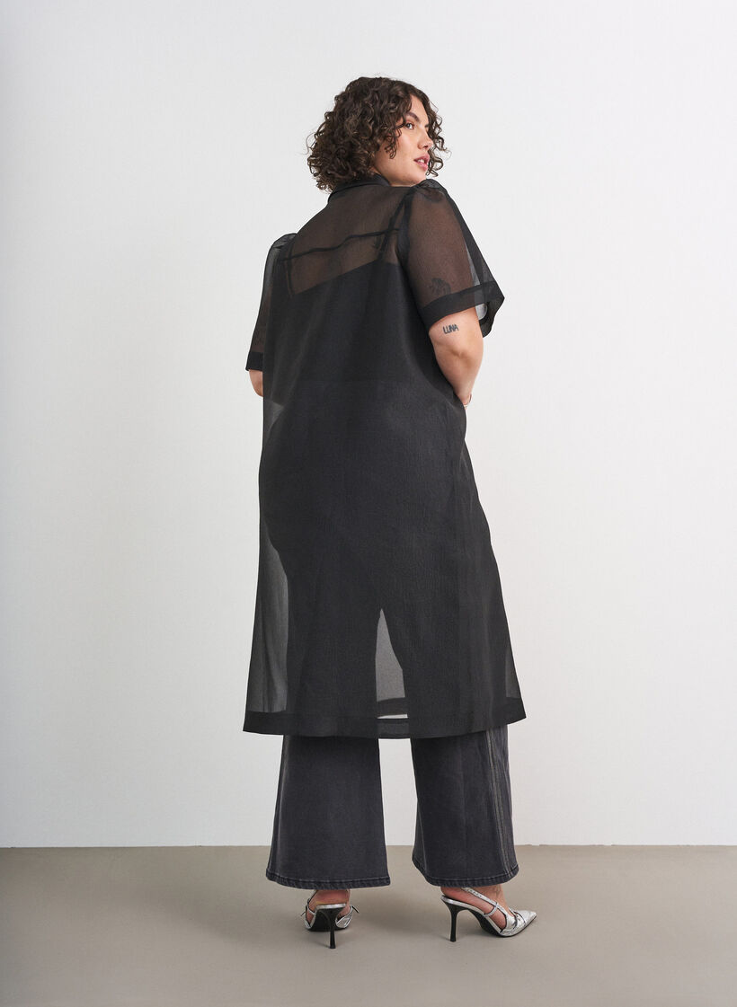 Organza kjole med brystlommer og puff ermer, Svart, Model image number 2