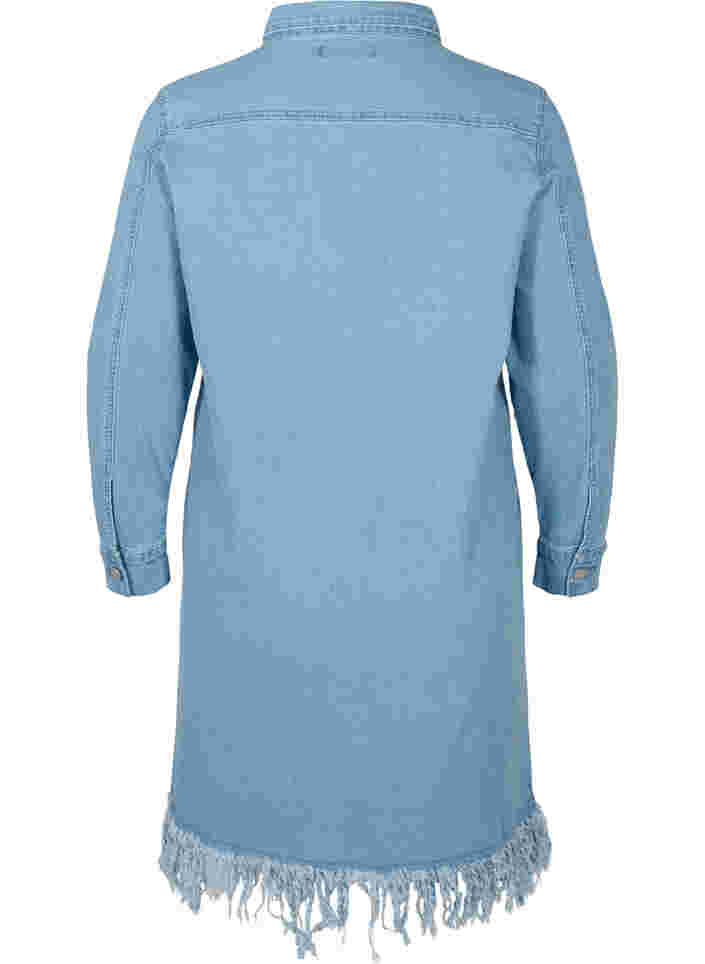Denimkjole med frynser og knapper, Light blue denim, Packshot image number 1