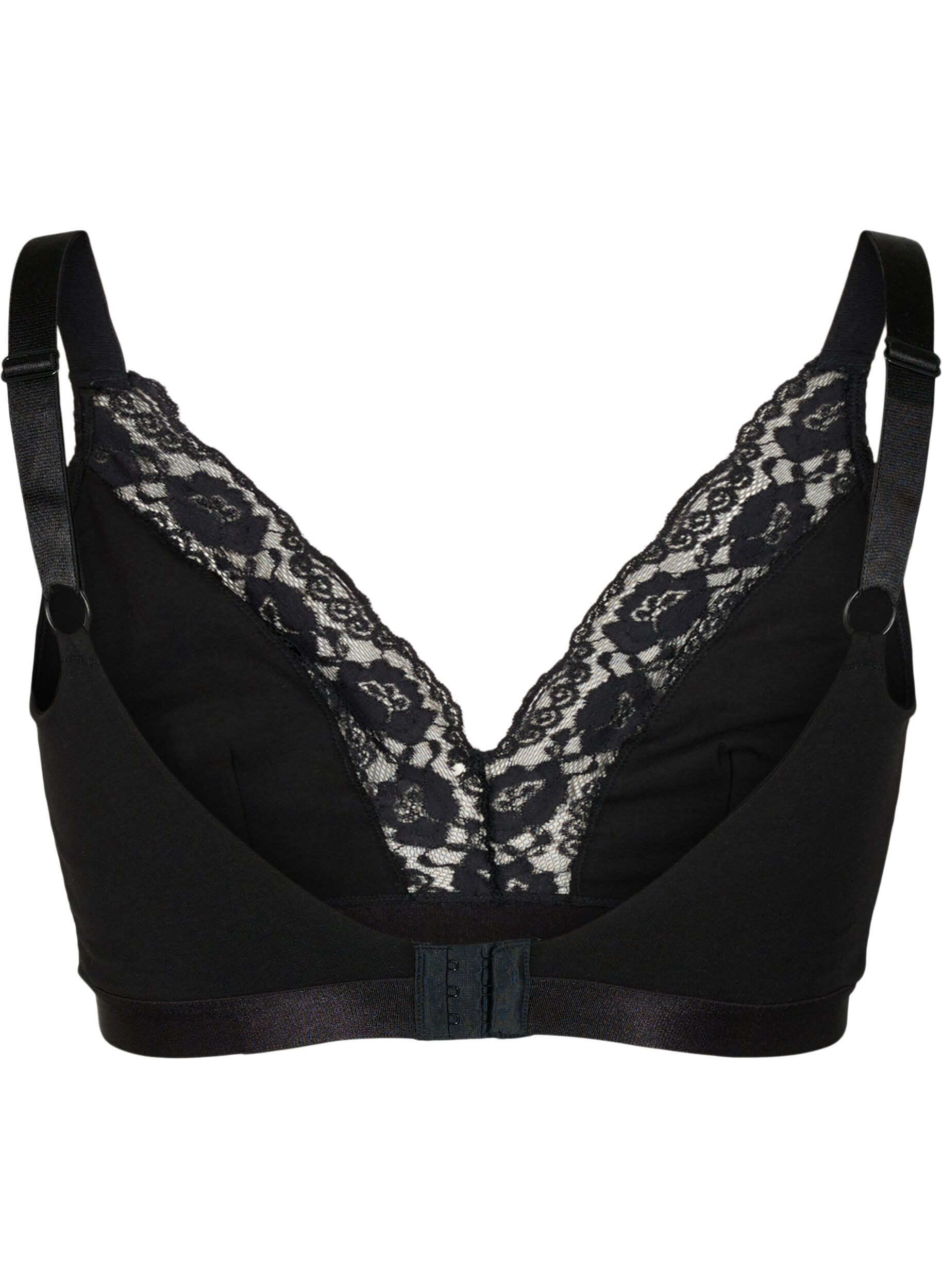 Zizzi Bralette i bomull med blonder, Svart, Packshot image number 1