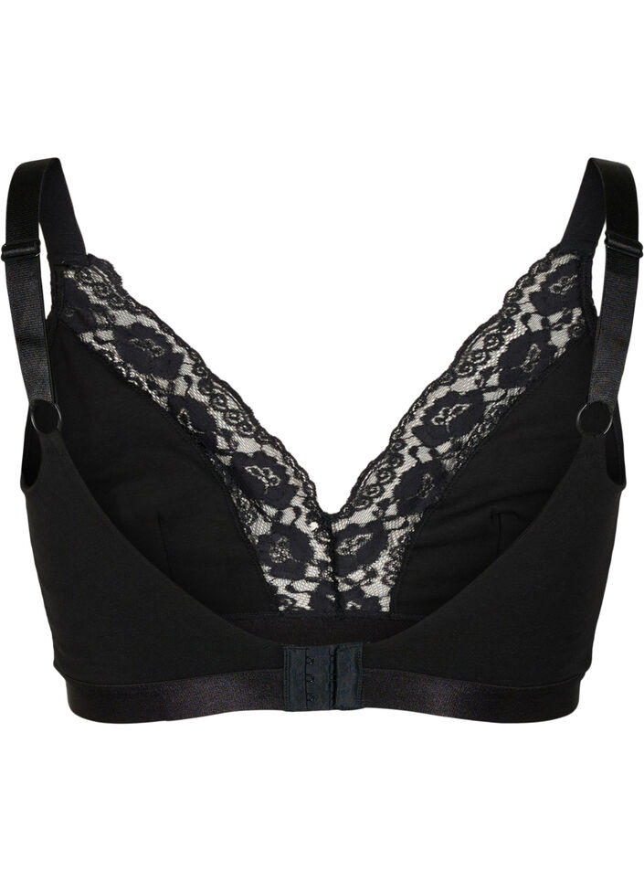 Bralette i bomull med blonder, Svart, Packshot image number 1