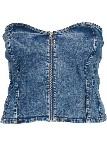 Kortsett av denim med glidelås, Blue denim, Packshot image number 0