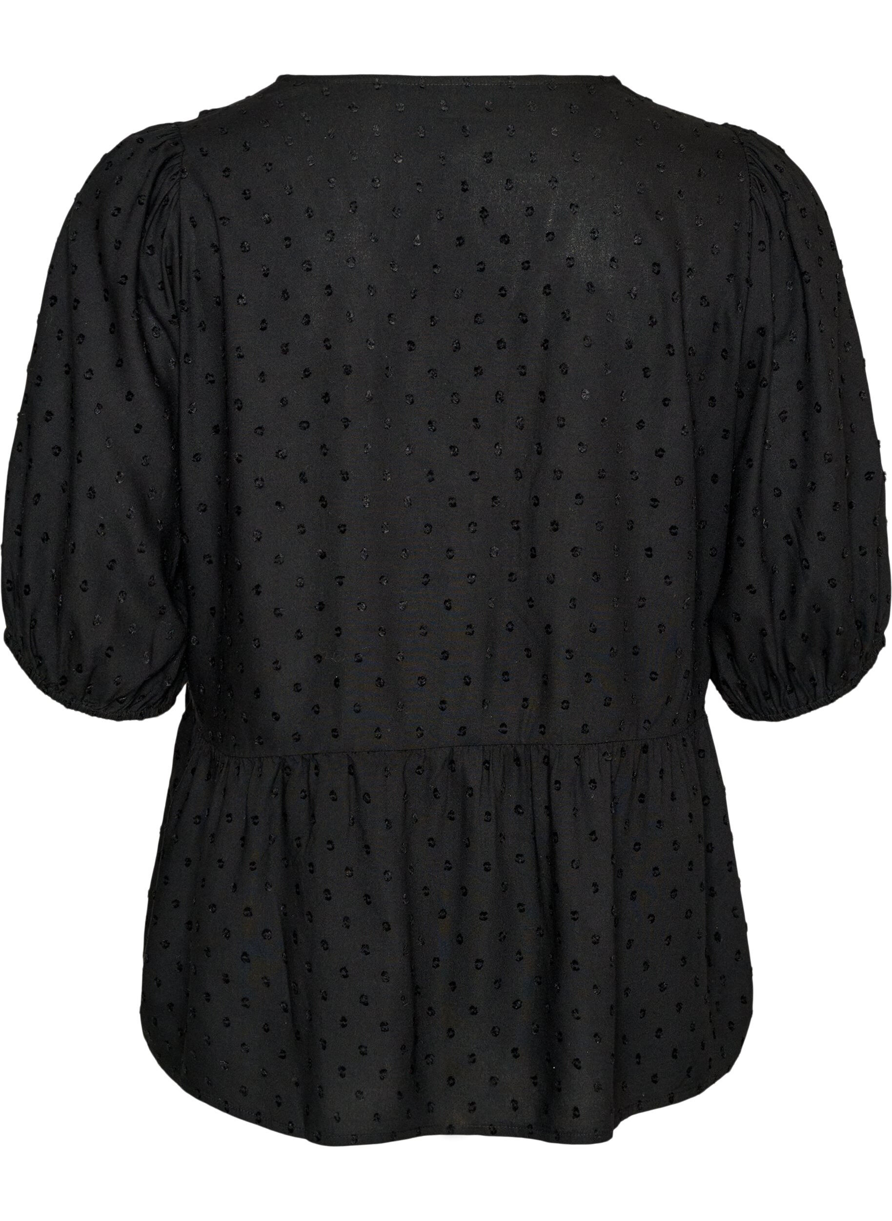 ZizziViskosebluse med prikket tekstur og V-hals, Svart, Packshot image number 1