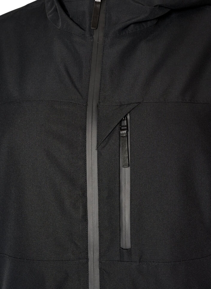 Skijakke med hette og glidel&aring;slommer, Svart, Packshot image number 2