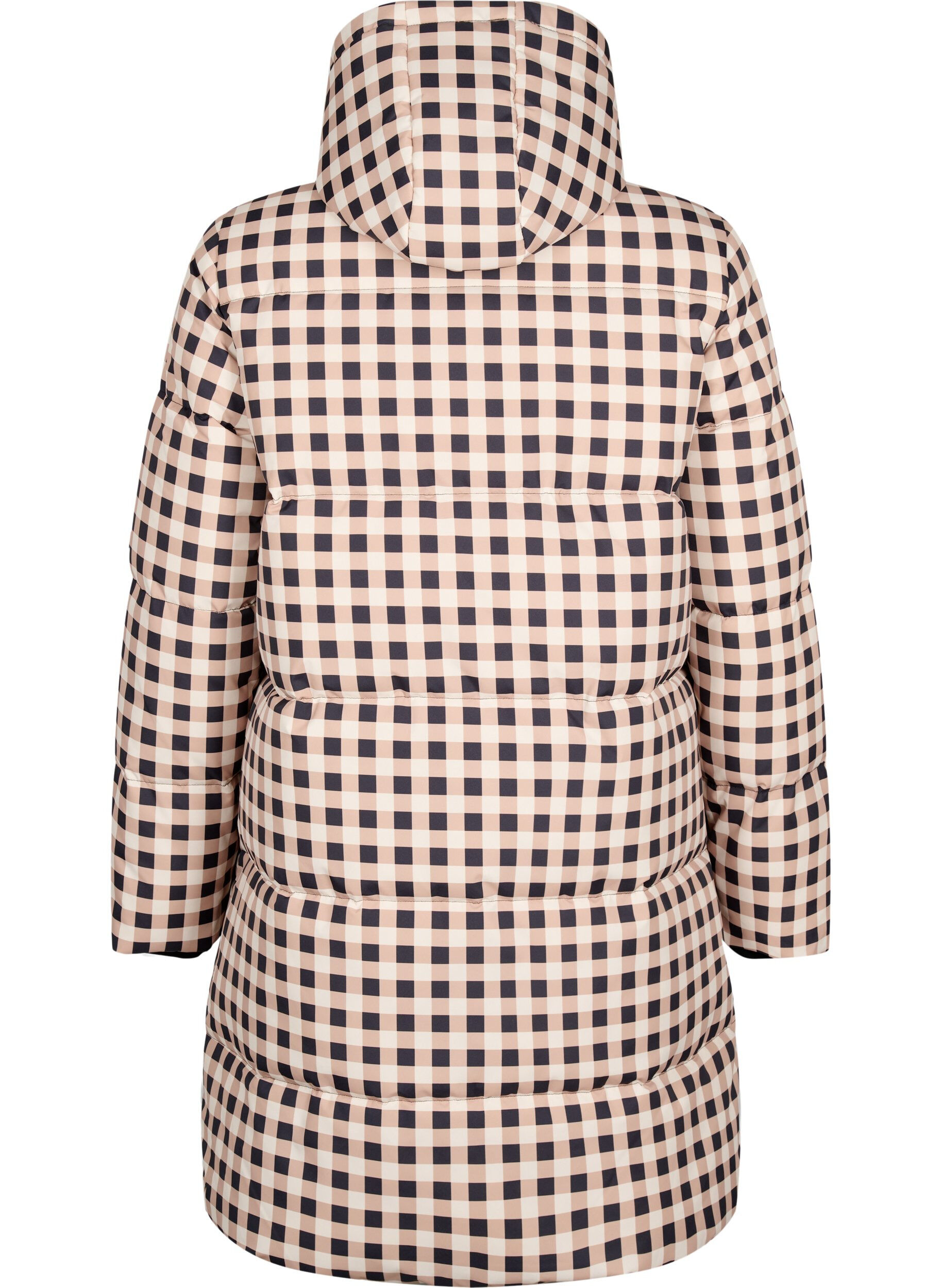 Zizzi Sjekket puffer vinterjakke, Black w. Nomad Check, Packshot image number 1