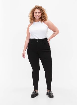 Super slanke Bea-jeans med ekstra høy midje, Black, Model image number 0