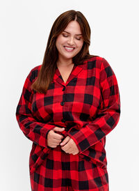 Rutete nattskjorte med V-hals, Tango Red Check, Model