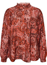 Viskosebluse med paisleytrykk og volanger, Orange