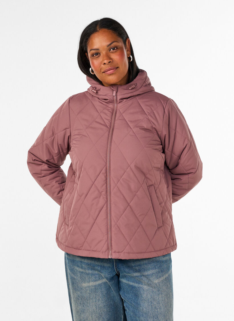 Lett vattert jakke med diamantquilt, Rosa, Model image number 0