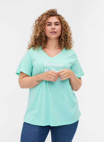 T-skjorte i bomull med V-hals og trykk, Cabbage, Model image number 0