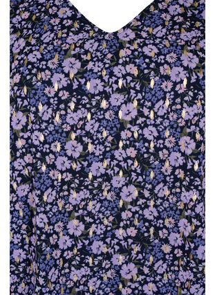 Blomstrete bluse med lange ermer og V-hals, Purple Ditzy Flower, Packshot image number 2