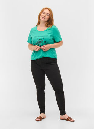 Kortermet T-skjorte i bomull med trykk, Sea Green, Model image number 2