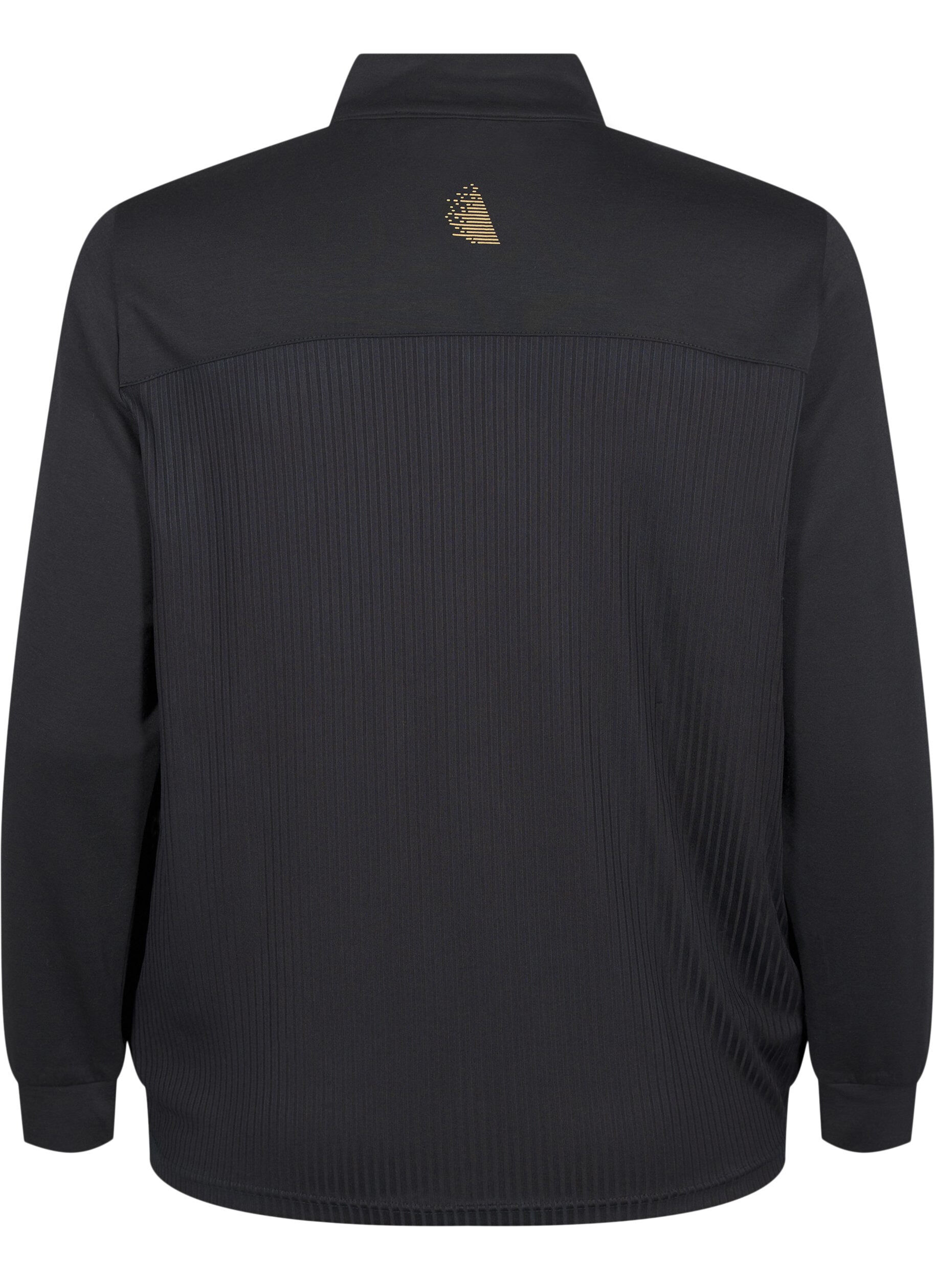 Zizzi Sporty cardigan med glidel&aring;s og lommer, Black, Packshot image number 1