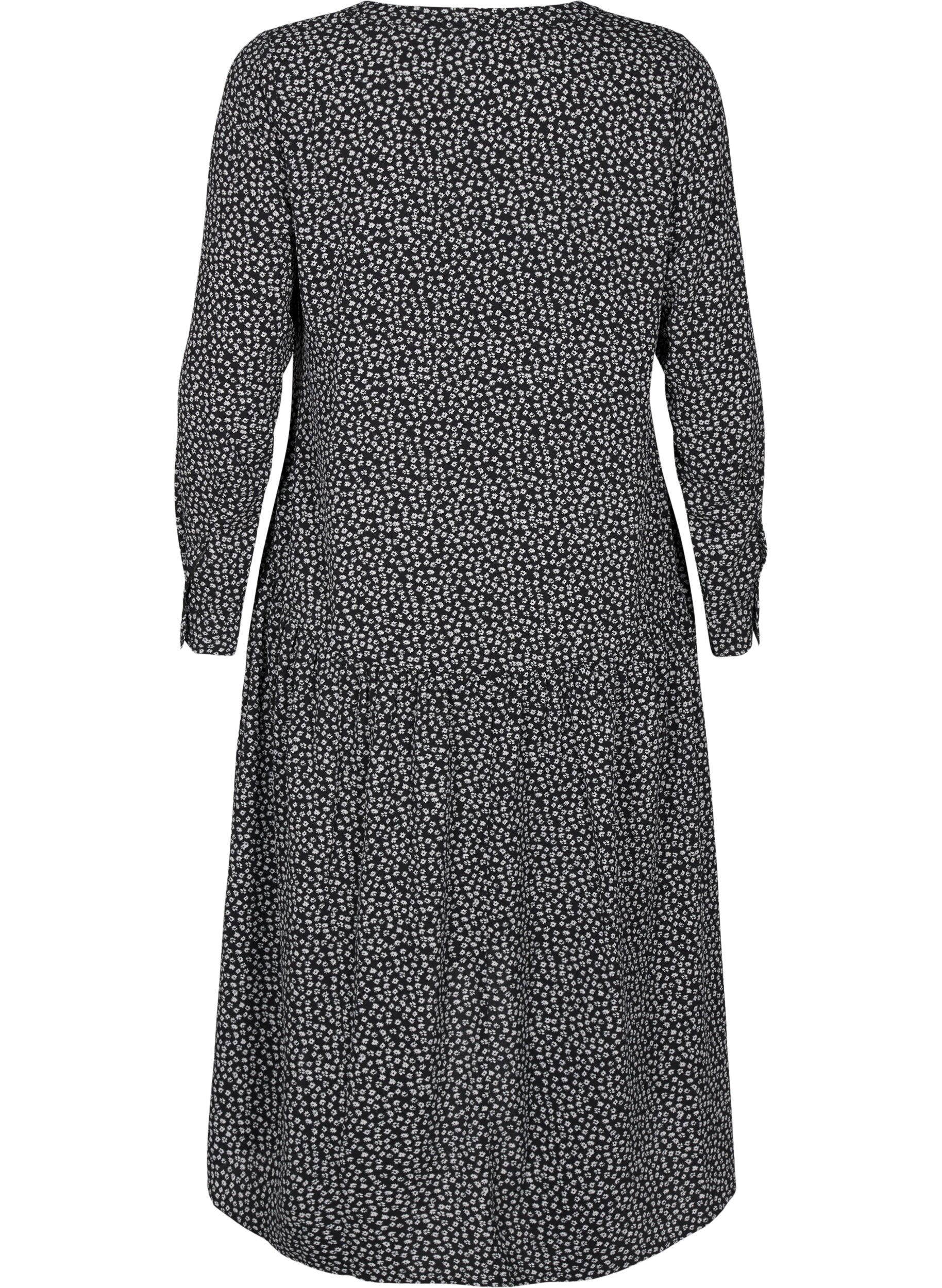 Zizzi Midi-kjole med lange ermer, Black Small Flower, Packshot image number 1