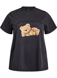 T-skjorte med teddybjørn-trykk og vasket utseende, Grey Washed