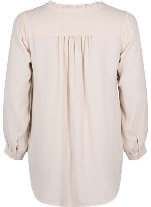 Langermet bluse med V-hals, Warm Off-white, Packshot image number 1