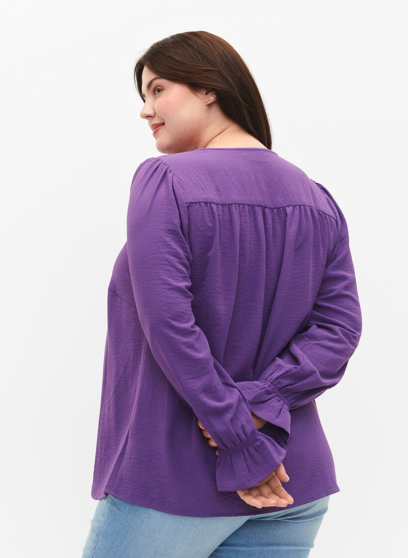 Bluse med V-hals og lange ermer, Pansy, Model image number 1