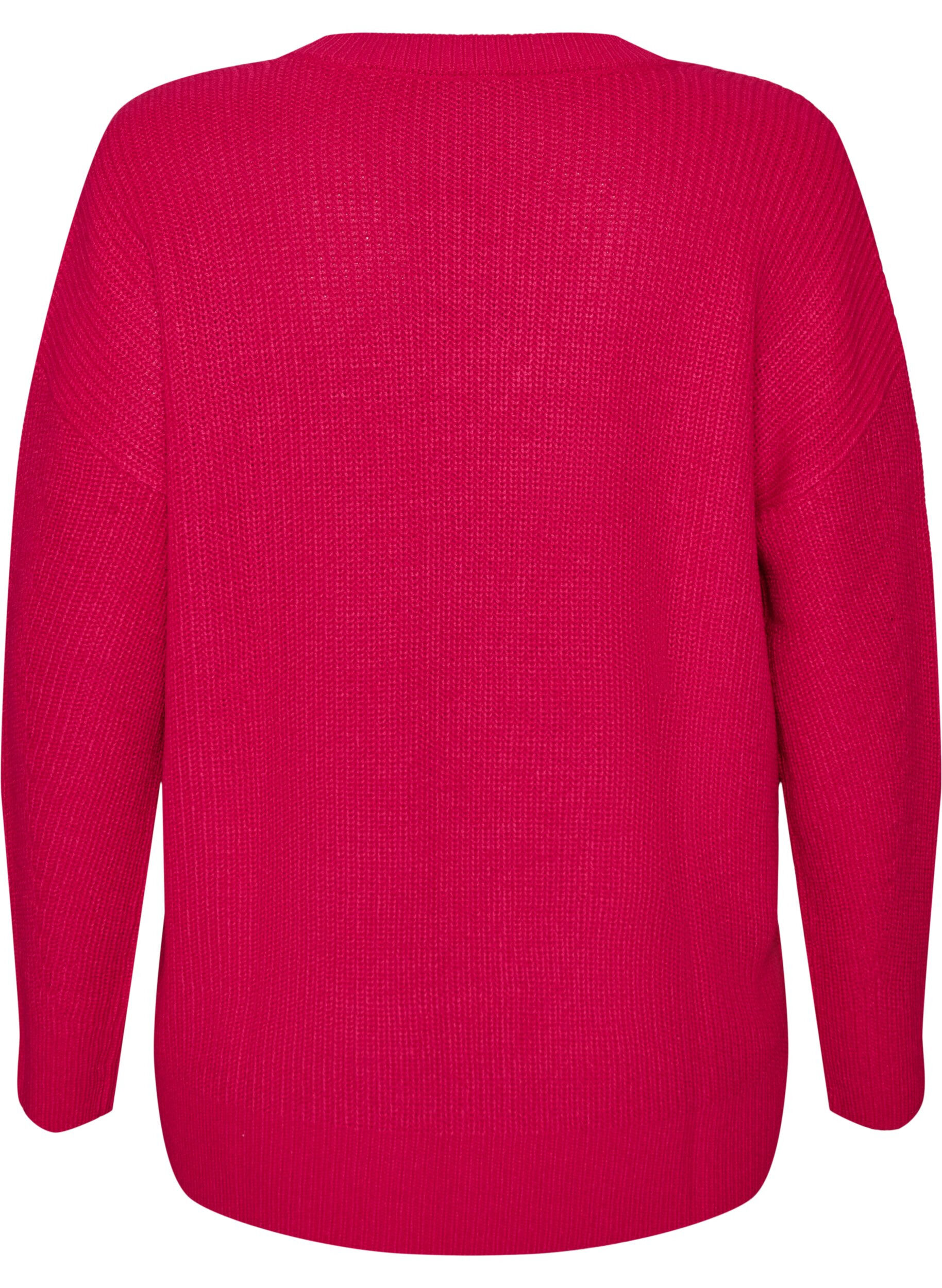 ZizziLang ribbestrikket bluse med V-hals, Rosa, Packshot image number 1