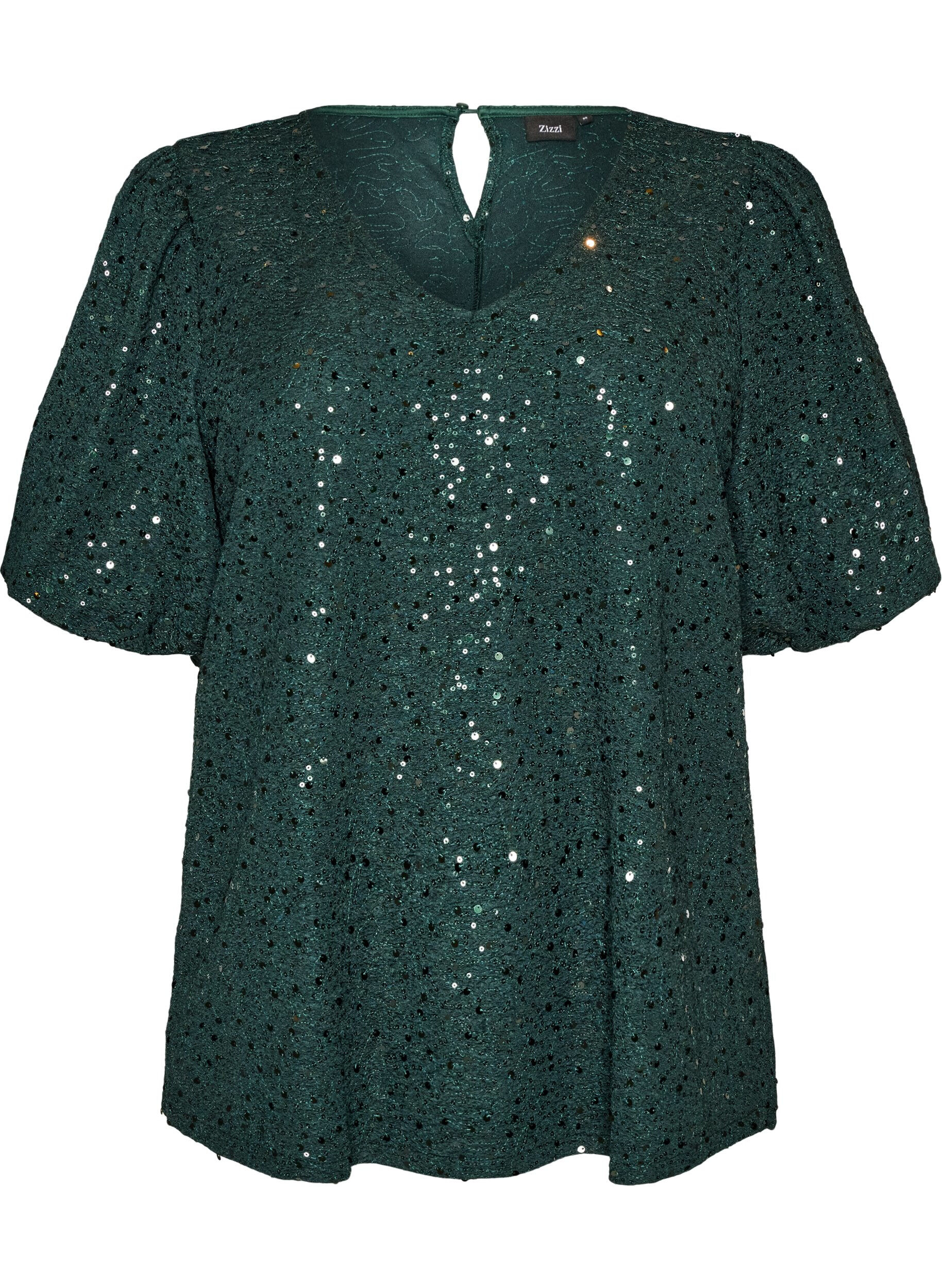 ZizziPaljettbluse med ballongermer, Gr&oslash;nn, Packshot image number 0