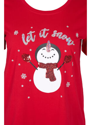 T-skjorte med julemotiv i bomull, Tango Red Snowman, Packshot image number 2