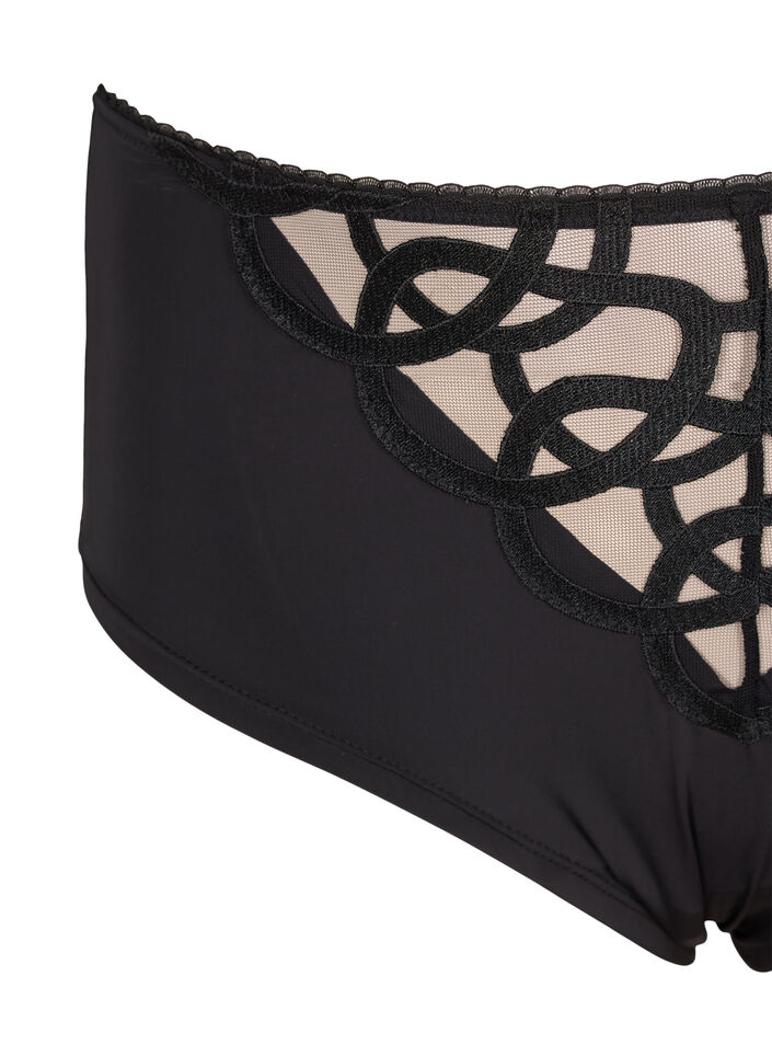 Mikrofibertruser med blondedetaljer, Black, Packshot