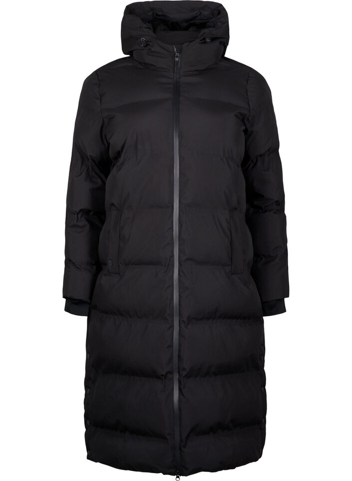 Lang vinterk&aring;pe med hette, Svart, Packshot image number 0