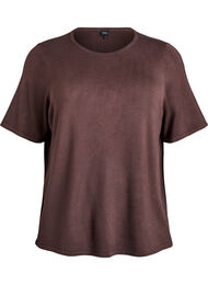 Kortermet strikkebluse i viskose, Brun