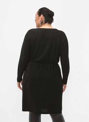 Glitterkjole med omslagsutseende og lange ermer, Black Black, Model image number 1
