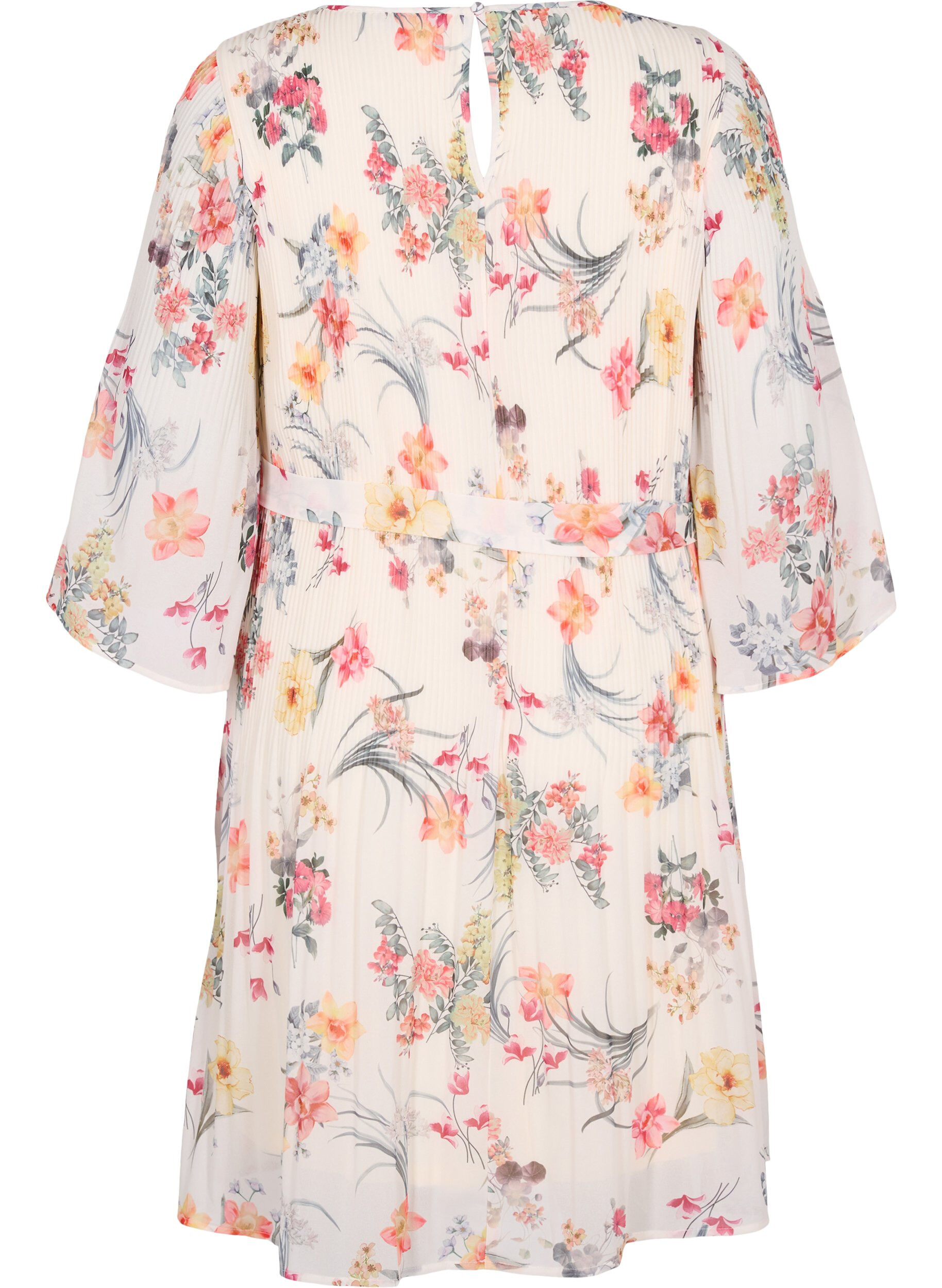 Zizzi M&oslash;nstrete pliss&eacute;kjole med knyting, Sugar Swizzle Flower, Packshot image number 1