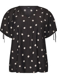 Viskosebluse med rynkete ermer, Svart