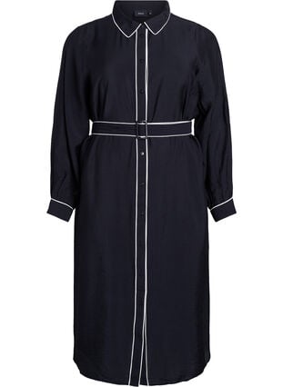 Zizzi Midiskjortekjole med kontrastkanter, Svart, Packshot image number 0