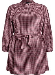 Kort rutete kjole med knytebelte, Rød