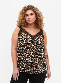 Topp med blonder av viskose, Leopard, Model