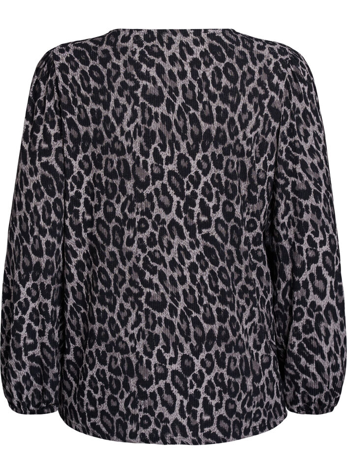 Bluse med lange ermer og leopardm&oslash;nster, Gr&aring;, Packshot image number 1