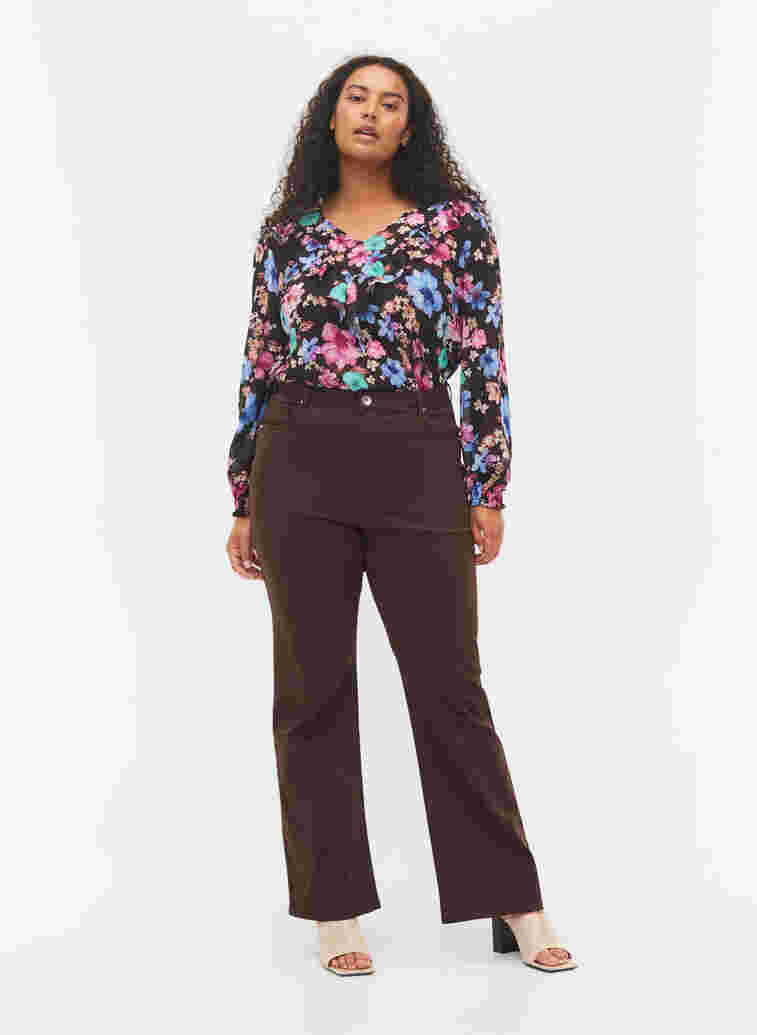 Blomstrete bluse med volanger, Bright Fall Print, Model