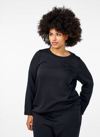 Modalblanding bluse med rund hals, Svart Modalblanding bluse med rund hals, Svart, Model