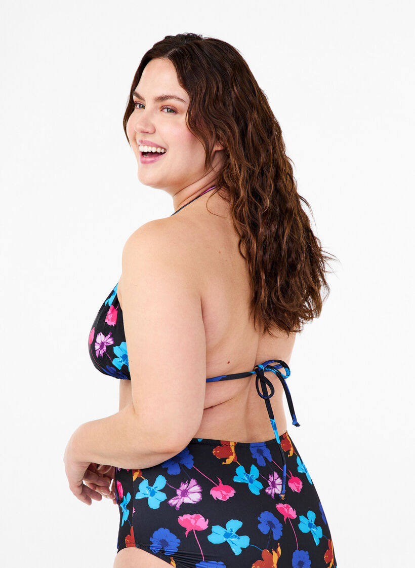 Trekantet bikini-BH med trykk, Svart, Model image number 1