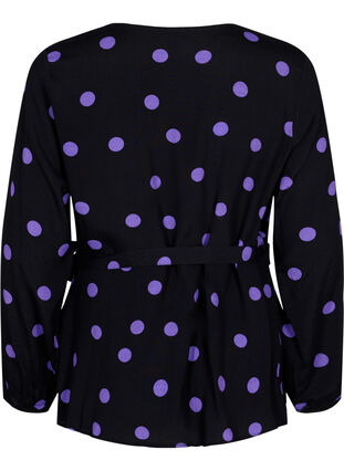 Prikkete omslagsbluse i viskose, Black w. Purple Dot, Packshot image number 1