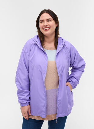 Justerbar kort jakke med hette, Paisley Purple, Model image number 0