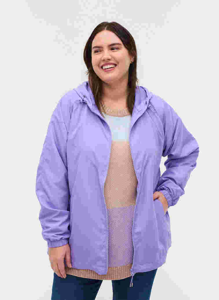 Justerbar kort jakke med hette, Paisley Purple, Model image number 0