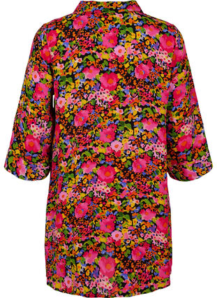 Blomstrete tunika i viskose med 3/4-ermer, Neon Flower Print, Packshot image number 1