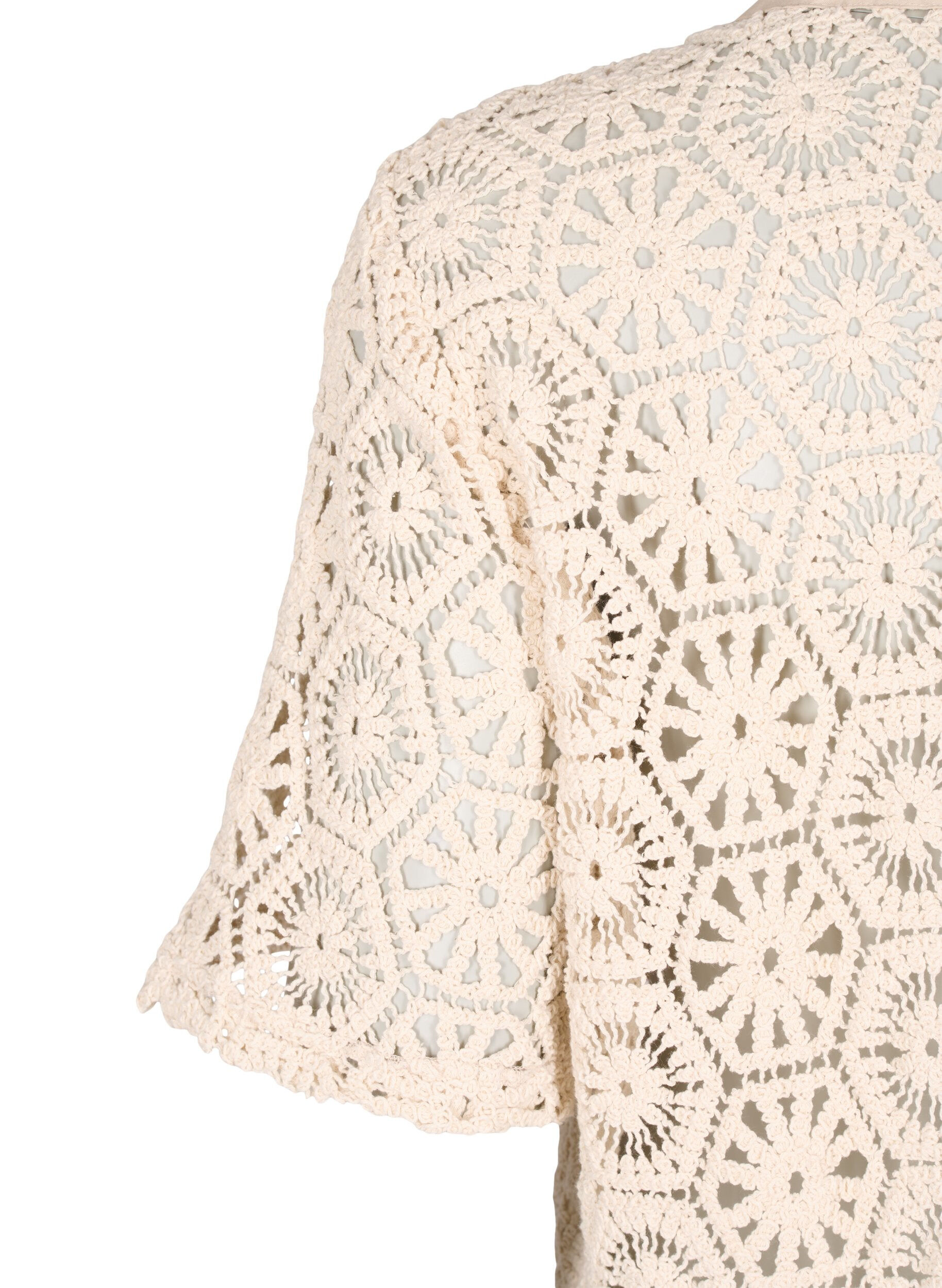 Zizzi Heklet cardigan med korte ermer, Beige, Packshot image number 3