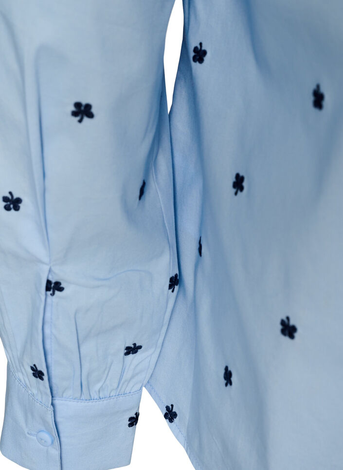 Skjorte med broderte blomster, Bl&aring;, Packshot image number 3