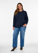 Melert strikkebluse med rund hals, Bl&aring;, Model image number 1